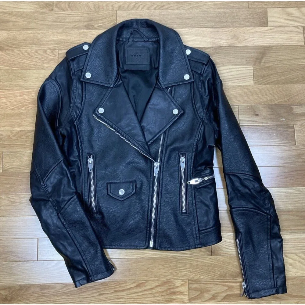 *BLANK NYC Faux Leather Moto Jacket Womens Med Black Biker Vegan Coat Pebbled